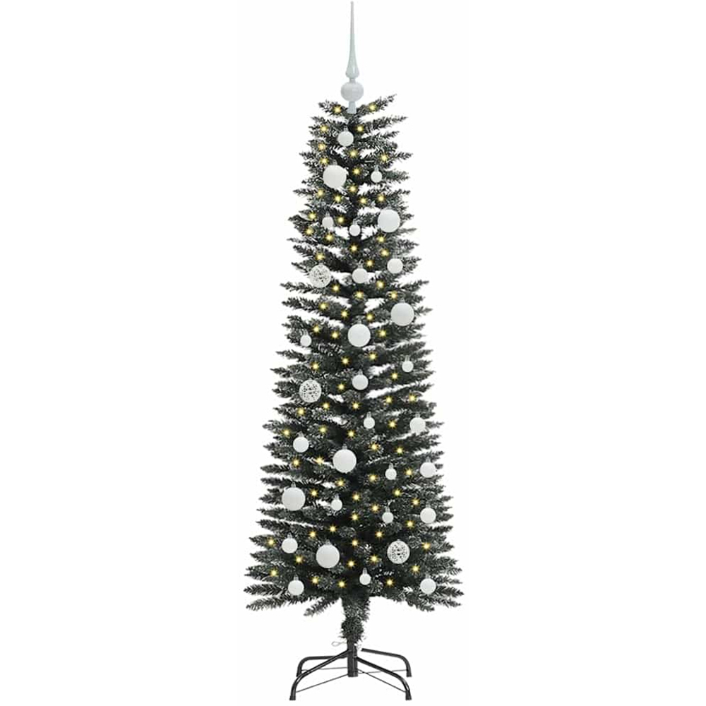 vidaXL Pre-Lit White Baubles Green Artificial Christmas Tree 4ft Image 1
