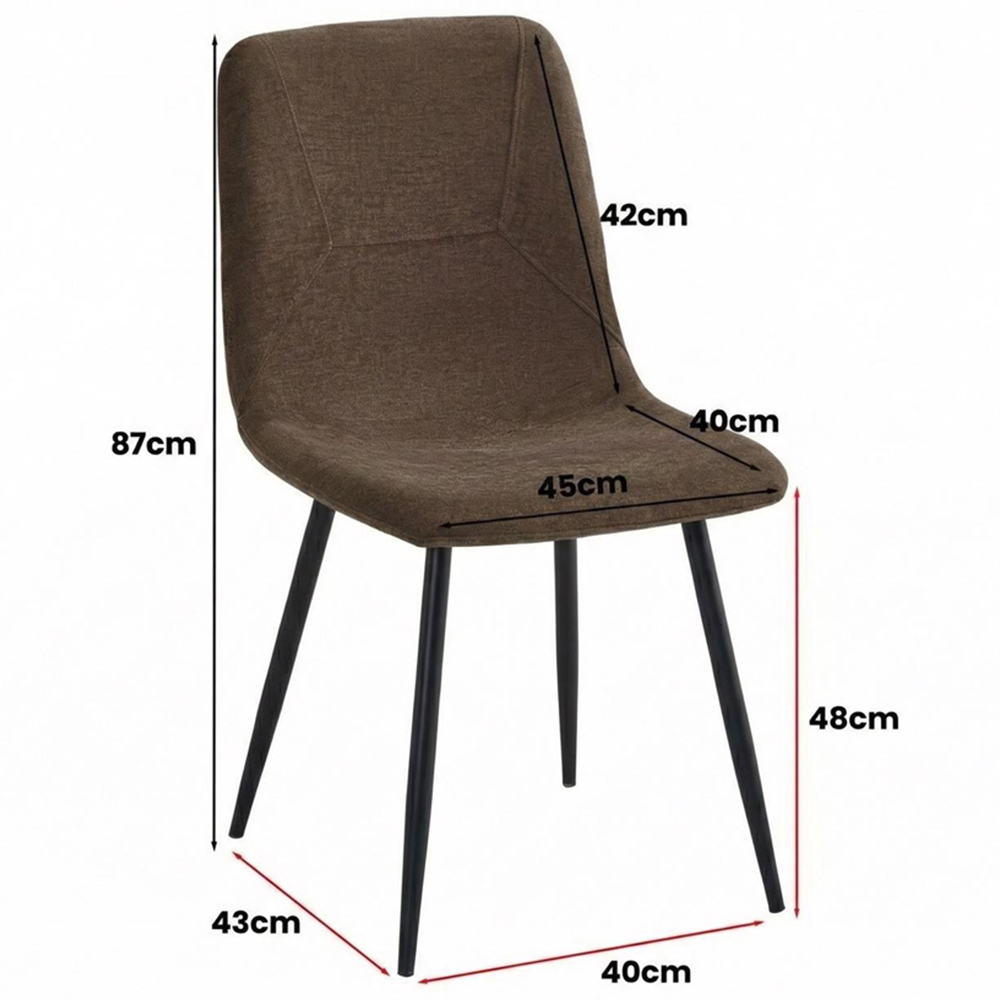 FWStyle Esme Set of 4 Dark Brown and Black Linen Upholstered Steel Frame Dining Chair Image 8