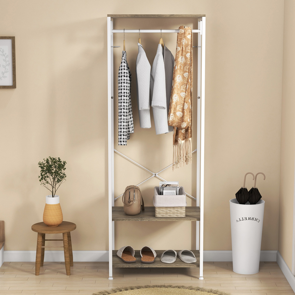 HOMCOM 2 Shelf Grey Shoe Storage with Coat Rack Image 6