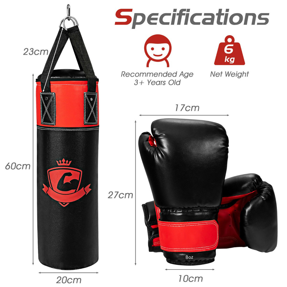 Costway Black Kids Punch Bag with Hand Wraps and Wall Bracket Image 9