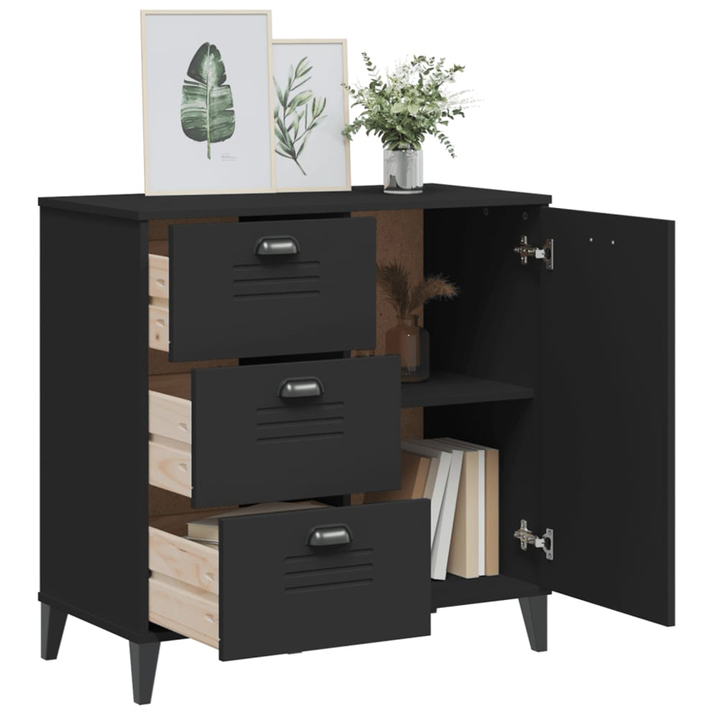 vidaXL Viken Single Door 3 Drawer Black Industrial Style Sideboard Image 4
