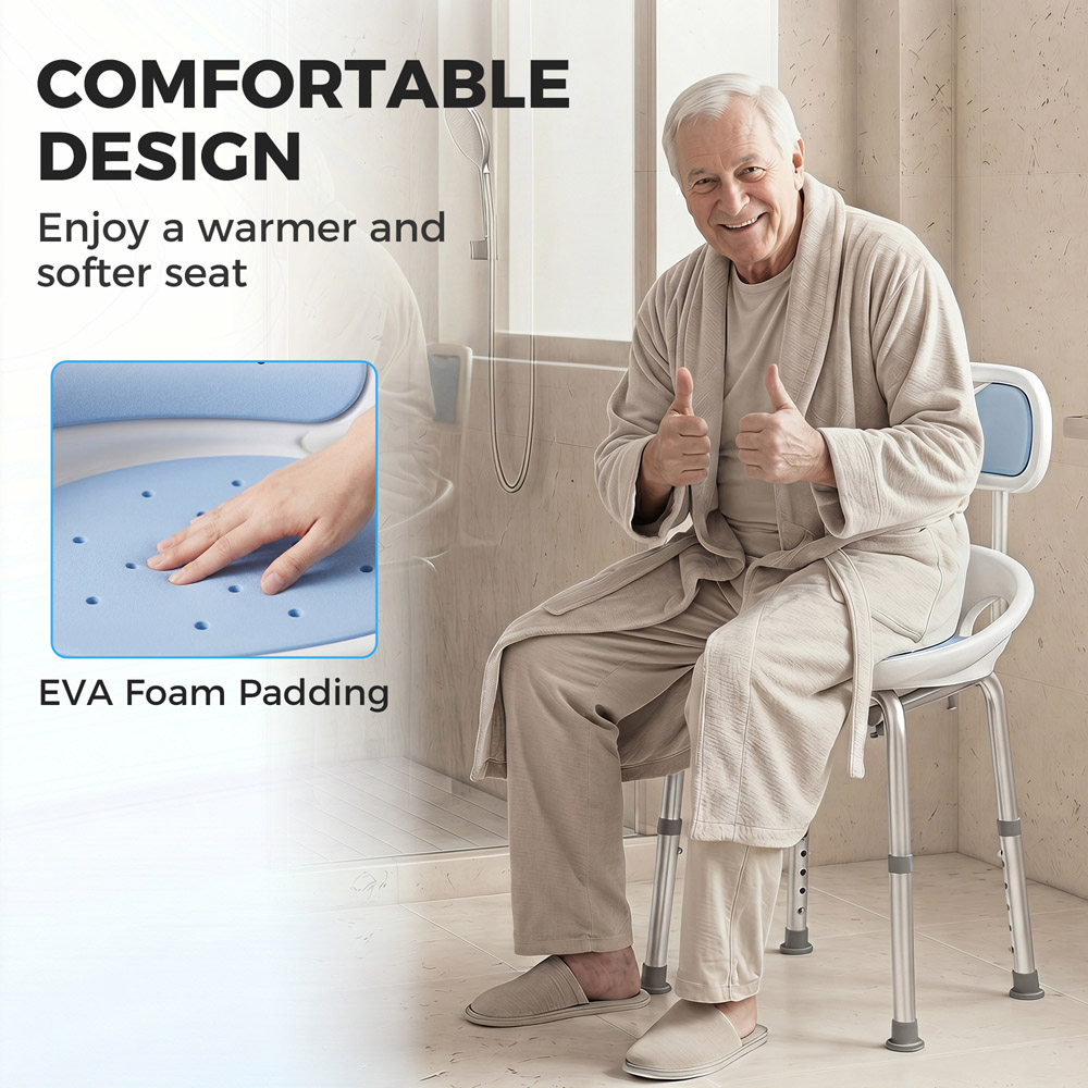 HOMCOM Back Height Adjustable Shower Chair with Side Support Image 7