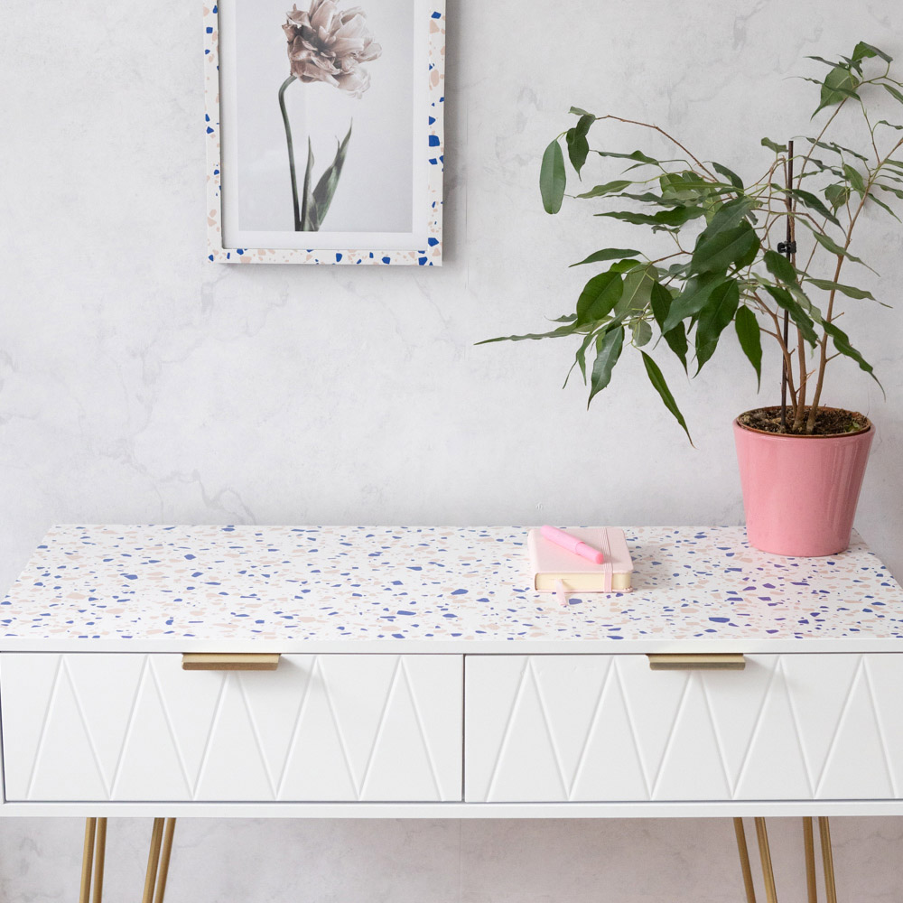 d-c-fix Terrazzo Blue Sticky Back Plastic Vinyl Wrap Film 67.5cm x 5m Image 1