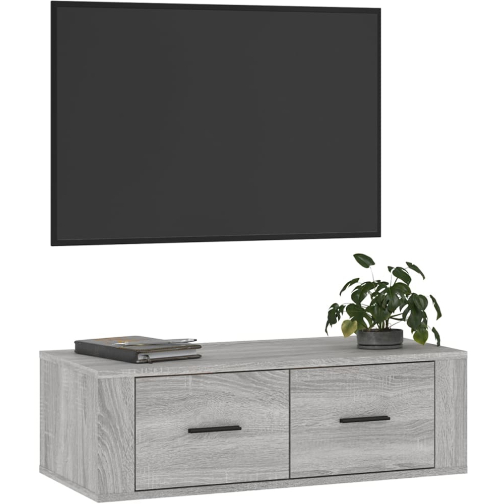 vidaXL 2 Drawer Grey Sonoma Wall Mounted Hanging TV Cabinet Image 3