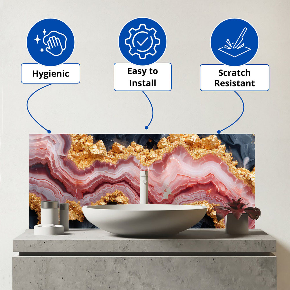 Warren Reed Designer Black and Pink Marble Effect Bathroom Splashback 25 x 60cm Image 3