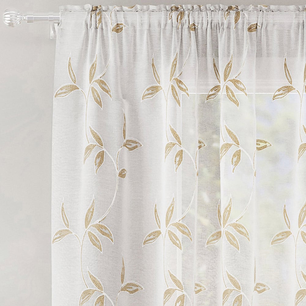 Enhanced Living Oasis Natural Embroidered Leaf Design Sheer Rod Pocket Voile Panels 140 x 137cm Image 2