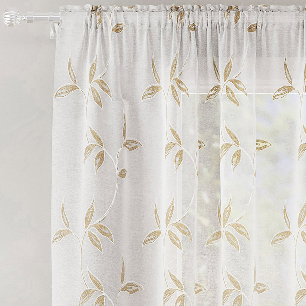 Enhanced Living Oasis Natural Embroidered Leaf Design Sheer Rod Pocket Voile Panels 140 x 229cm Image 2