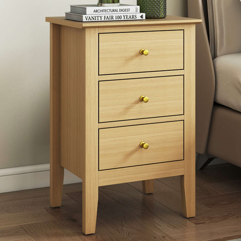 Core Products Henley 3 Drawer Oak Effect Bedside Cabinet Image 1