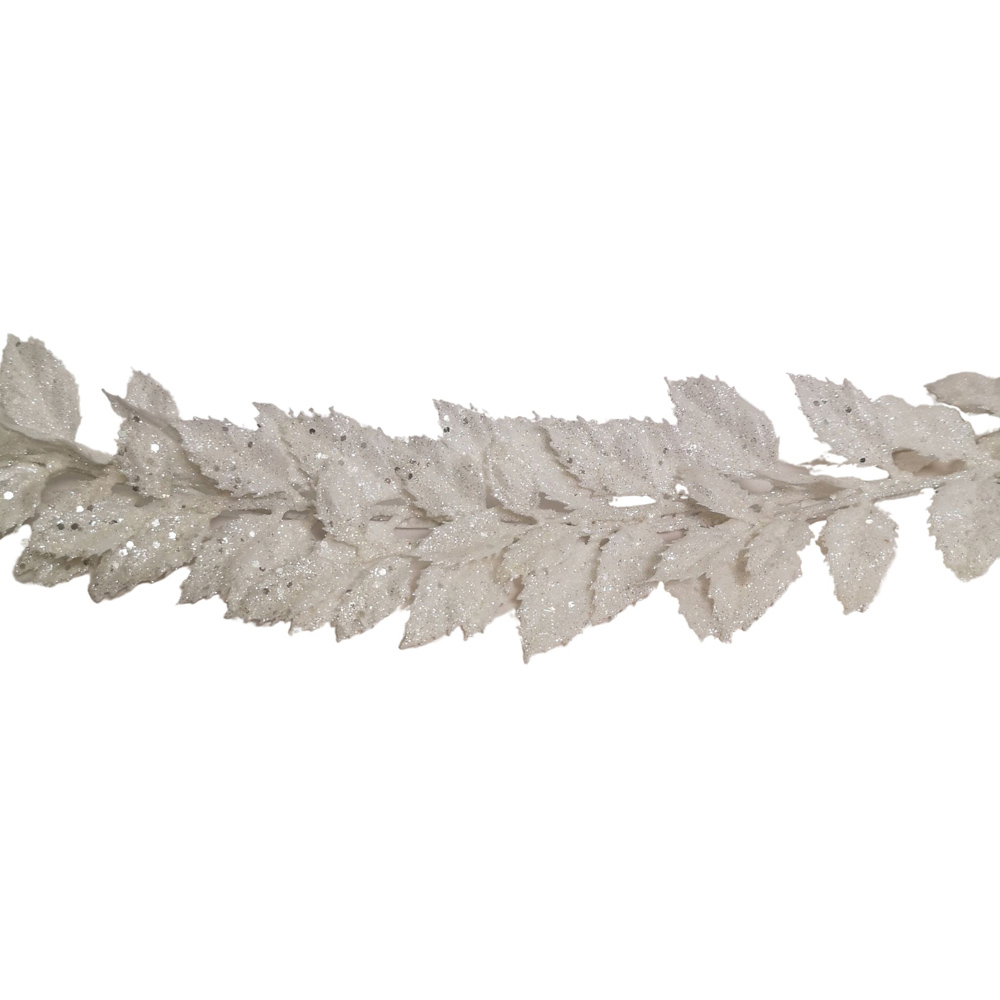 Samuel Alexander White Glitter Leaf Christmas Garland 180cm Image 1