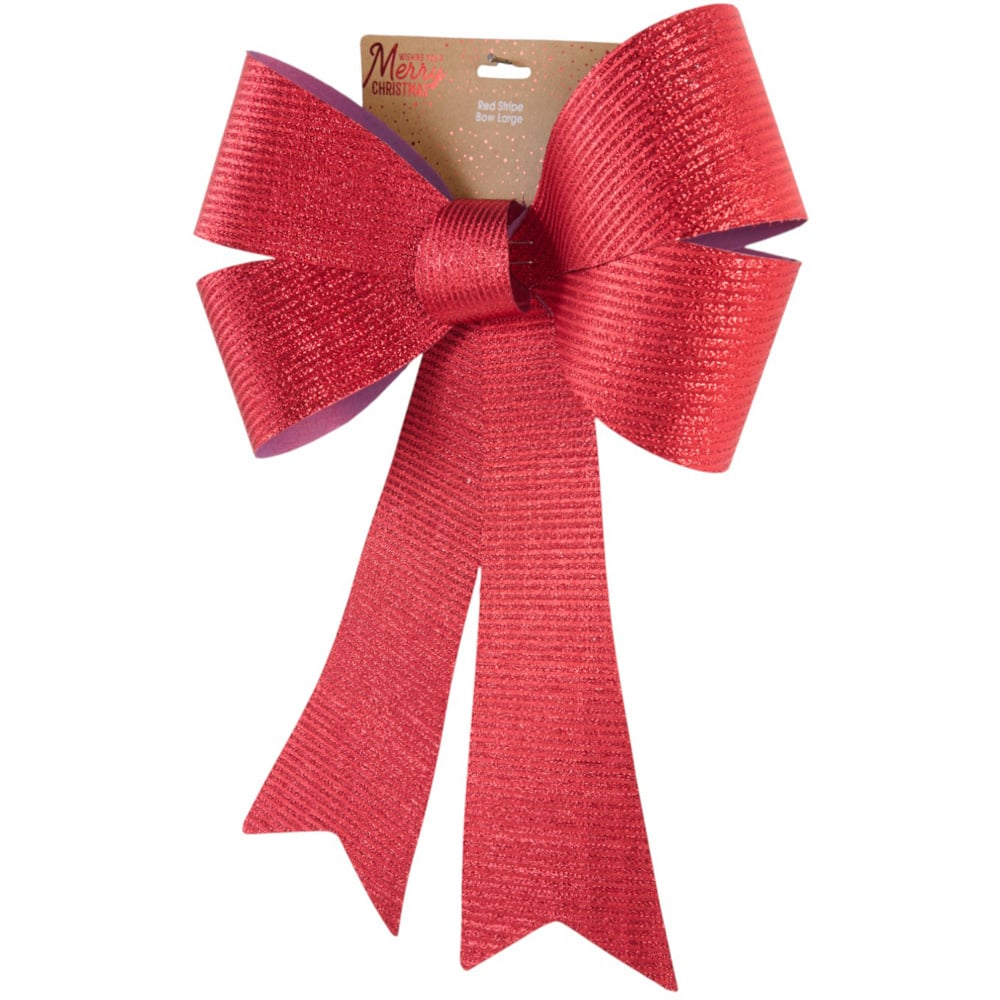 Large Red Stripe Christmas Decorative Bow Image 1