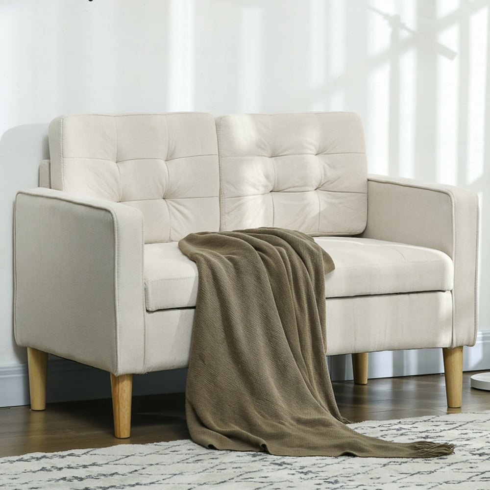 Portland 2 Seater Cream White Tufted Cotton Loveseat Sofa Image 1