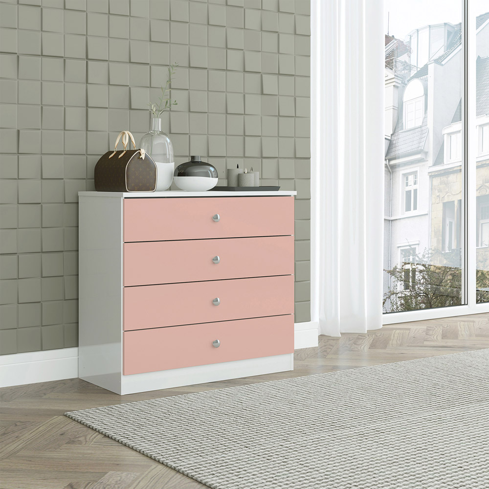 Seconique Denver 4 Drawer White and Pink Gloss Storage Chest Image 8