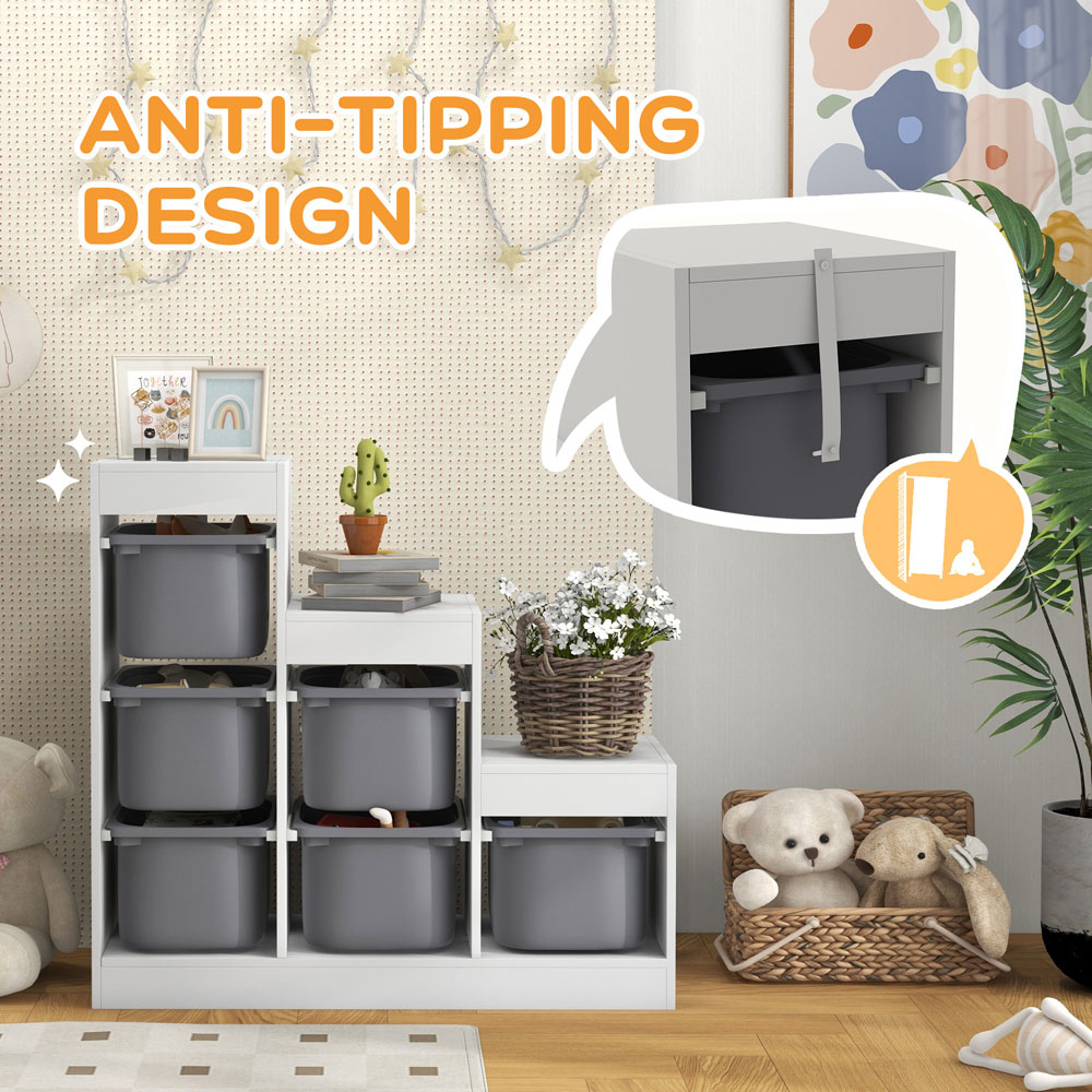 AIYAPLAY Kids Grey 3-Tier Toy Storage Unit with 6 Removable Bins Image 9