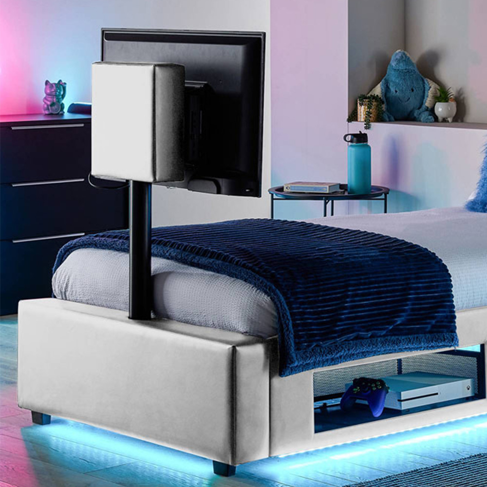 XR Living Ava Single White PU Upholstered TV Bed with Underbed Lights Image 2