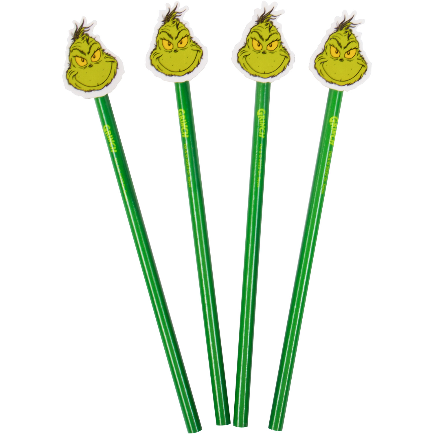 Set of Four The Grinch Pencils and Erasers Image 1