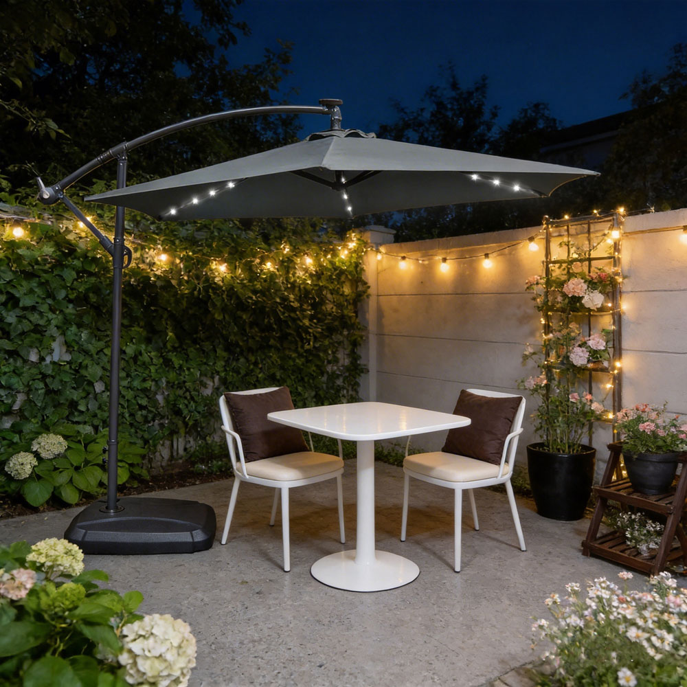 Direct Wicker Grey LED Tilt and Crank Hanging Cantilever Parasol 2.94m Image 3