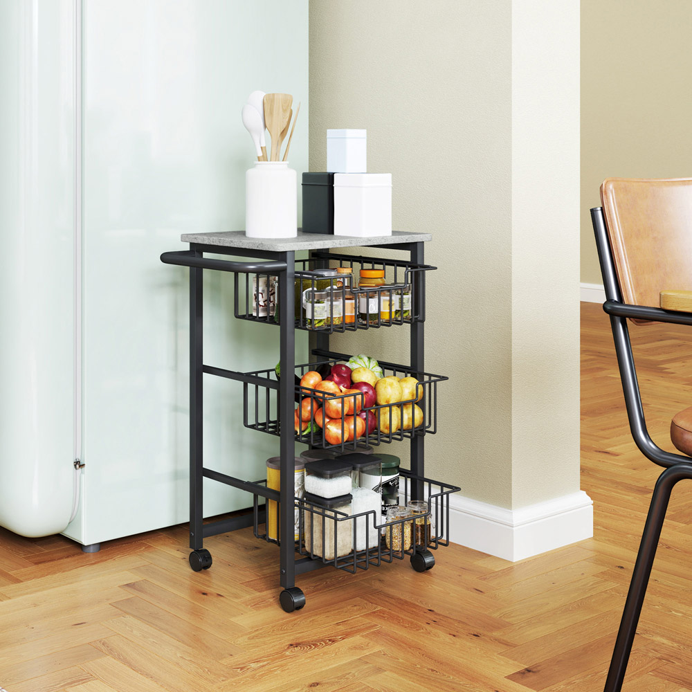 HOMCOM 3 Tier Light Grey Kitchen Island on Wheels Image 6
