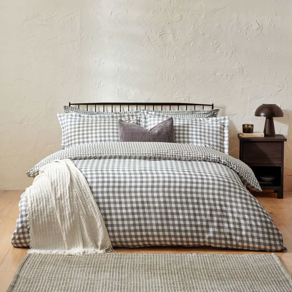 Yard Barton Single Grey Check Printed 144 Thread Count Duvet Cover and Pillowcase Set Image 4