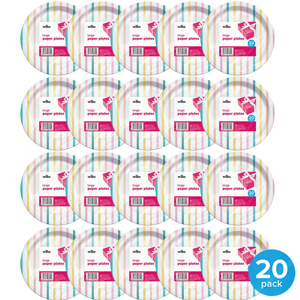 Wilko Pastel Stripe Paper Plates 20 Pack   Image 1