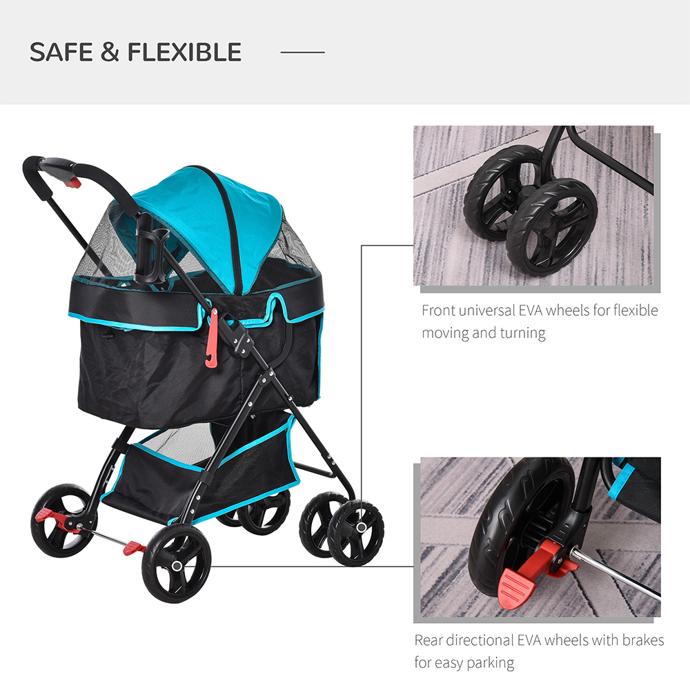 PawHut Blue and Black Foldable Pet Stroller with Canopy Image 5