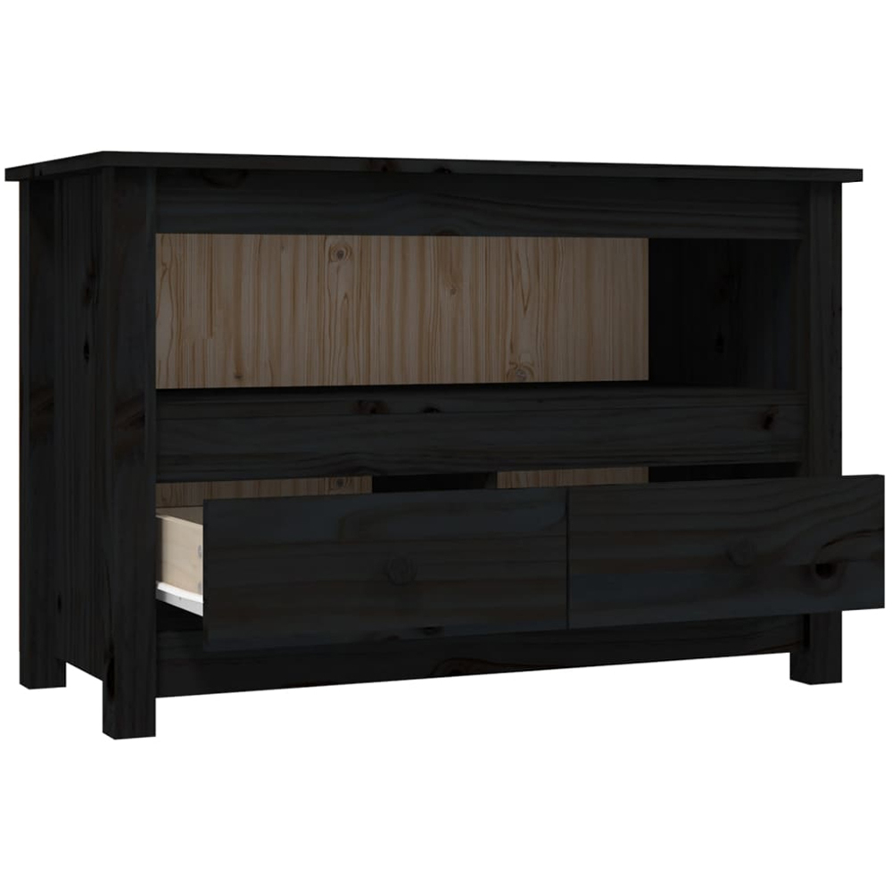 vidaXL 2 Drawer Single Shelf Black Solid Pine Wood TV Cabinet Image 5