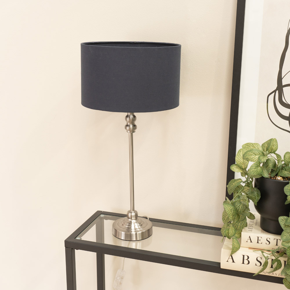 ValueLights Maggie Charcoal and Brushed Chrome Drum Shade Candlestick LED Table Lamp Image 3