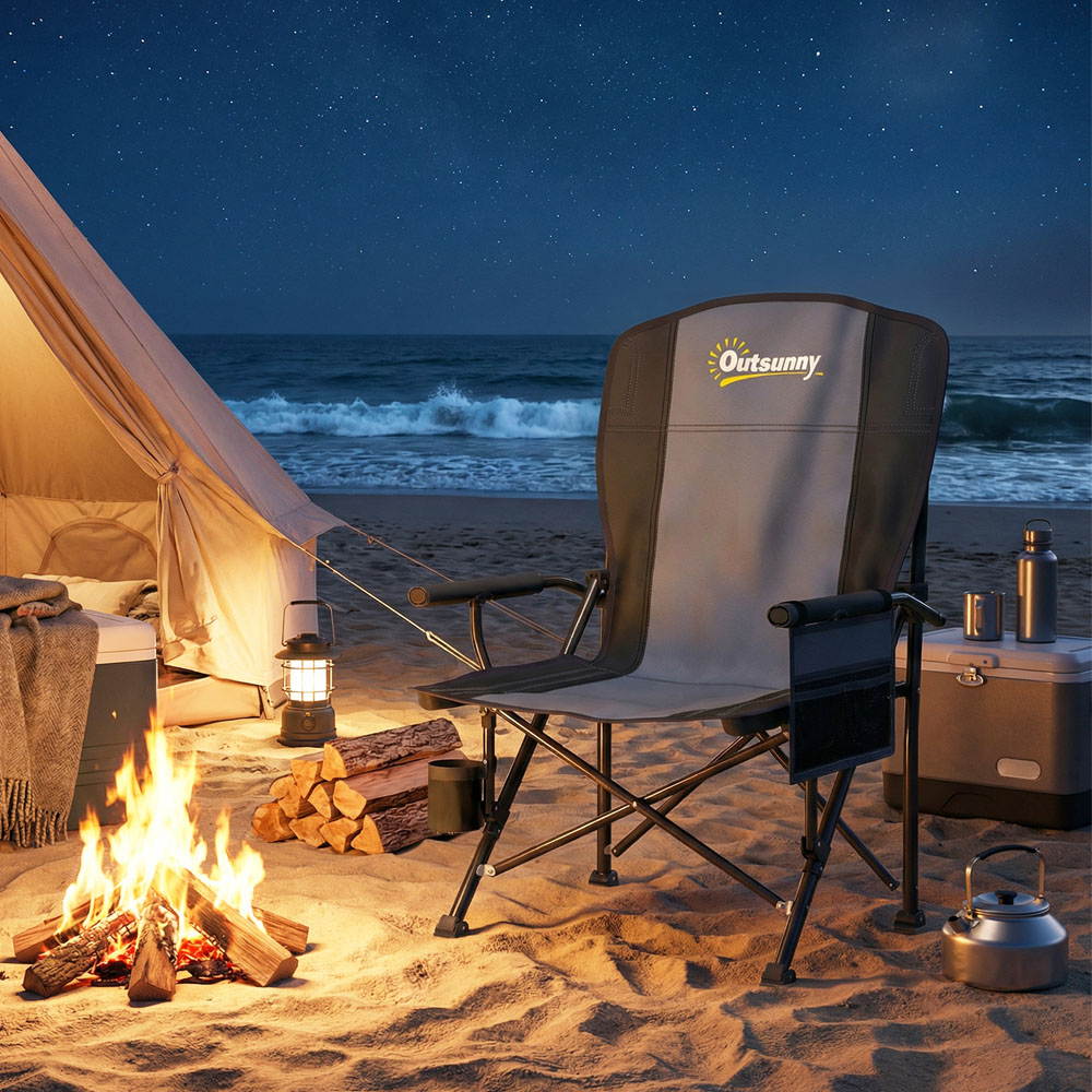 Outsunny Black Padded Foldable Camping Chair with Side Pocket Image 4