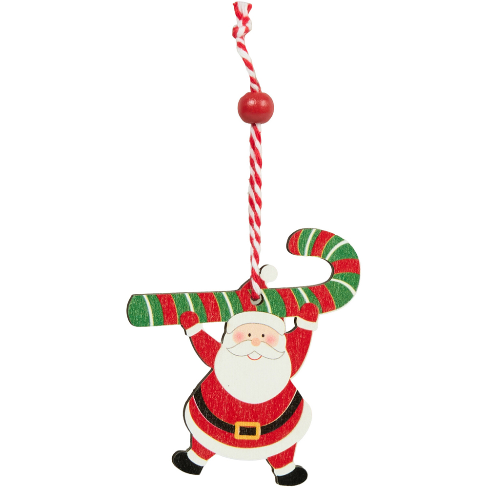 Set of 6 Wooden Santa Hanging Decorations Image 5