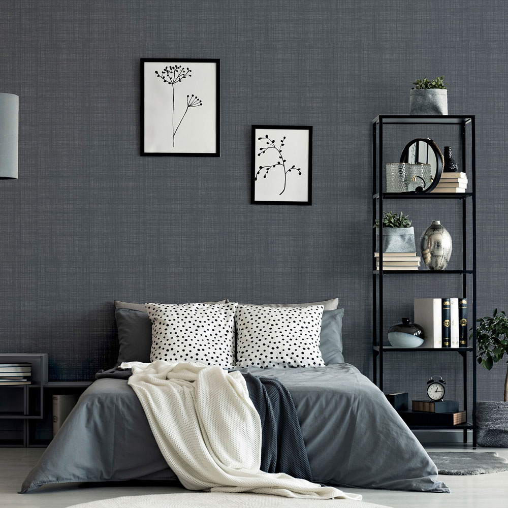 Arthouse Weave Textured Dark Grey Wallpaper Image 5
