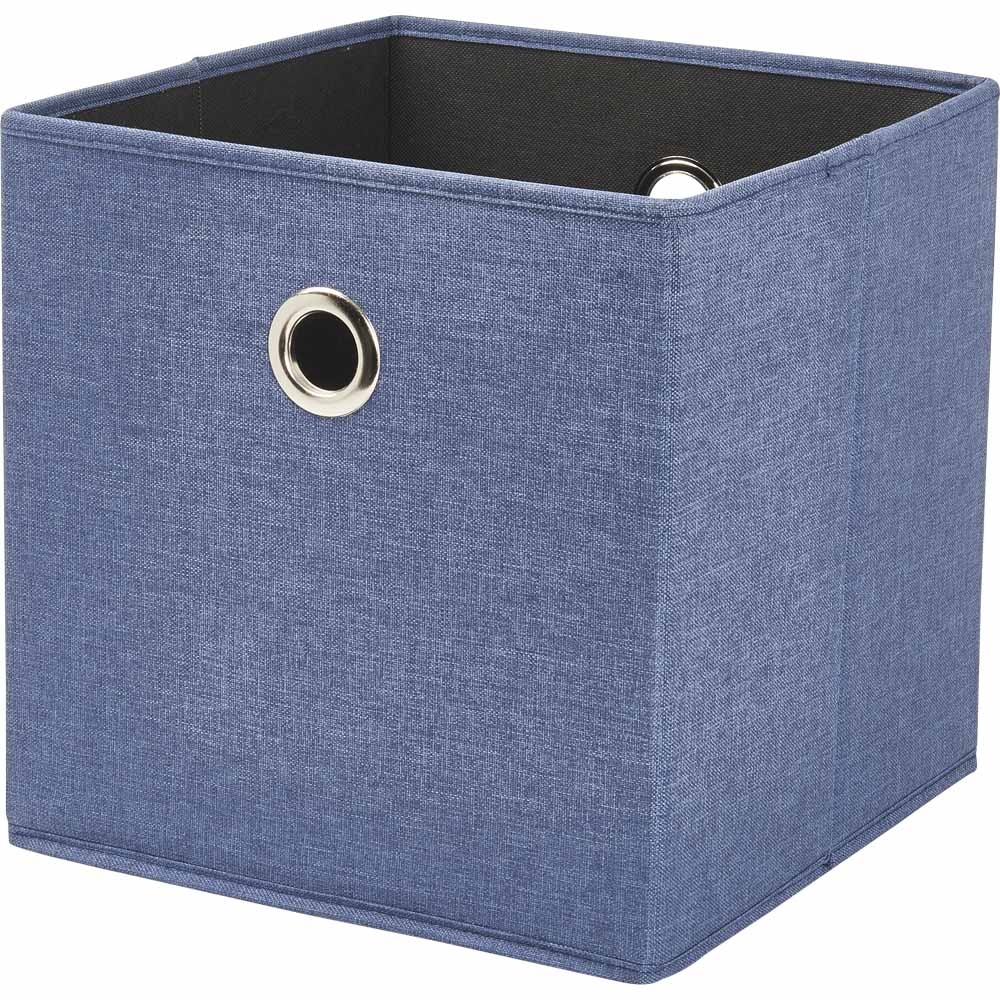 Wilko Blue Faux Linen Box 30x30cm Wilko