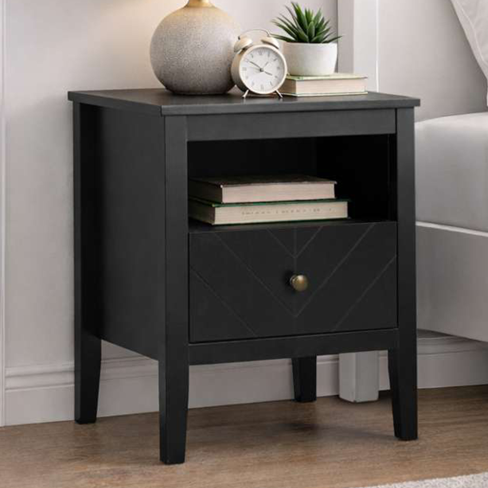 Birlea Emerson Single Drawer Single Shelf Black Bedside Table Image 1