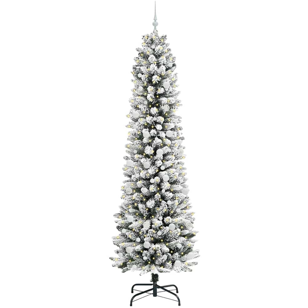 vidaXL Pre-Lit Warm White LED and White Baubles White Artificial Christmas Tree with Stand 8ft Image 1