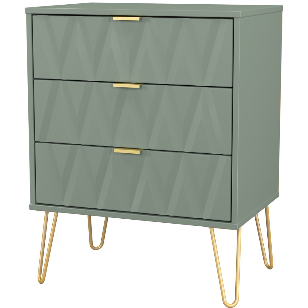 Crowndale Diamond 3 Drawer Reed Green Midi Chest of Drawers Ready Assembled Image 4