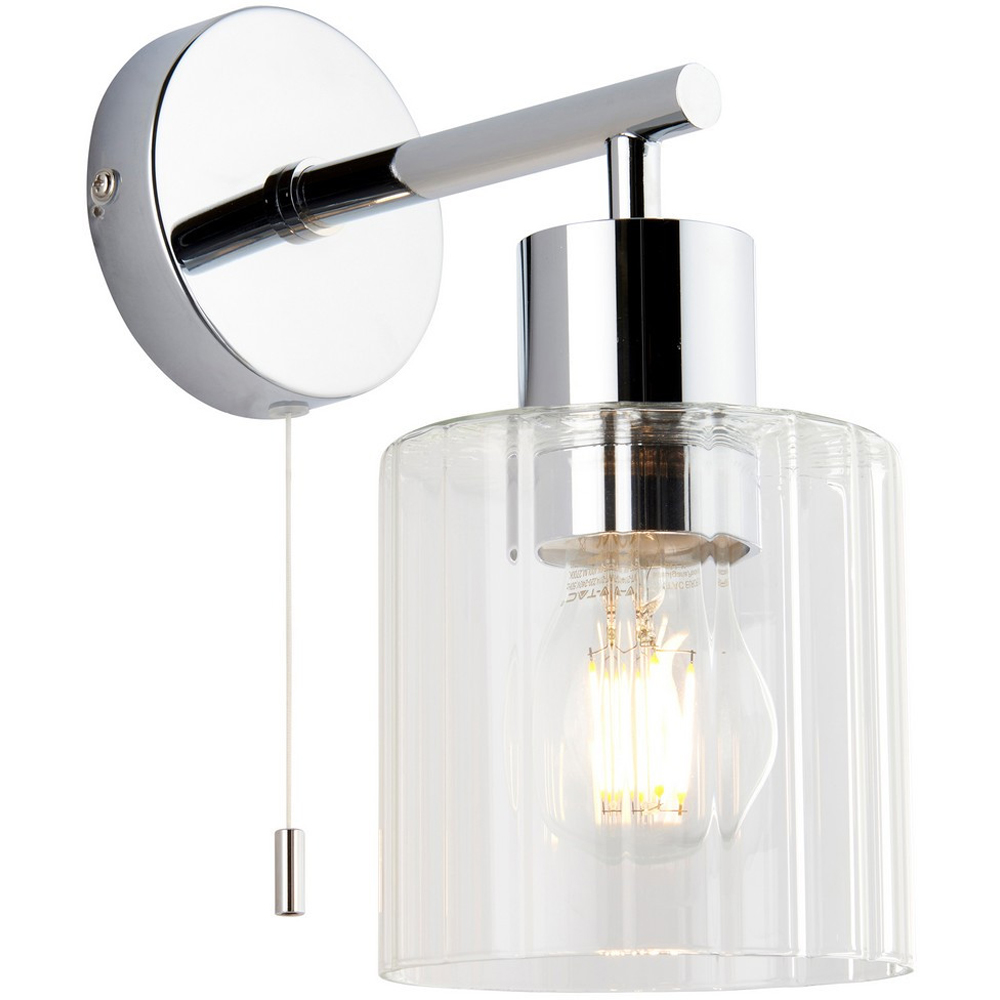 Merano Lucca Ribbed Glass Chrome Plate Bathroom Wall Light Image 3