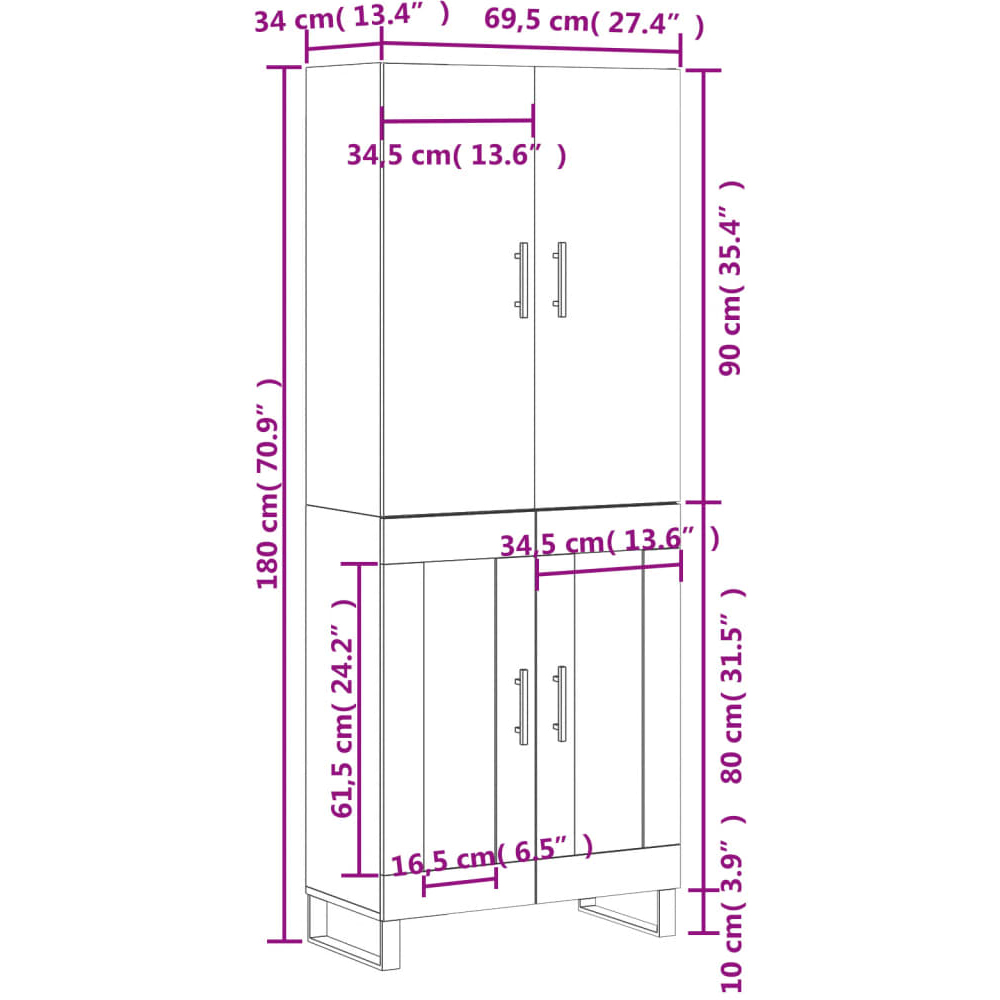 vidaXL Brown Engineered Wood Highboard Image 6