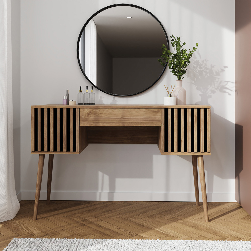GFW Rowan 2 Door Single Drawer Slatted Desk Oak Image 6
