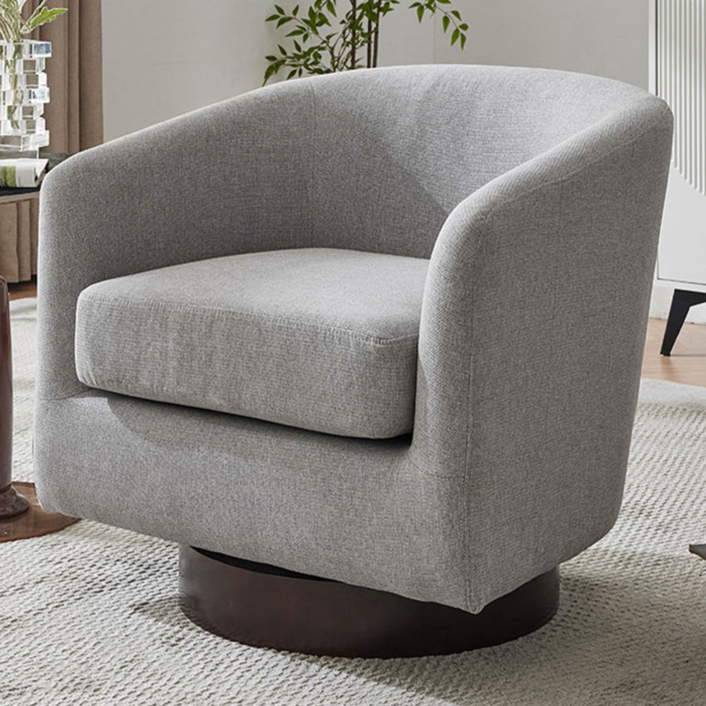 Living and Home Light Grey PU Leather Retro Swivel Armchair Image 1