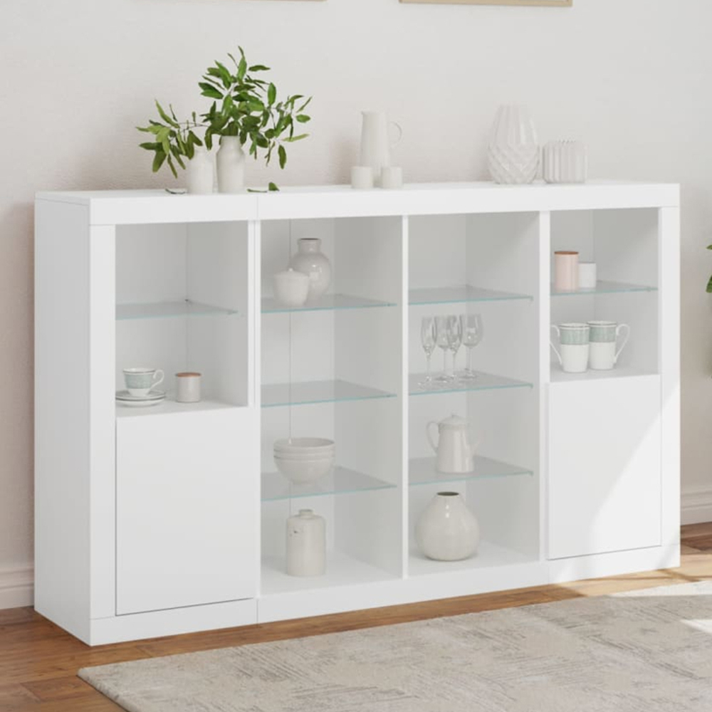 vidaXL 2 Door 12 Shelf White LED Sideboard 3 Piece Image 1