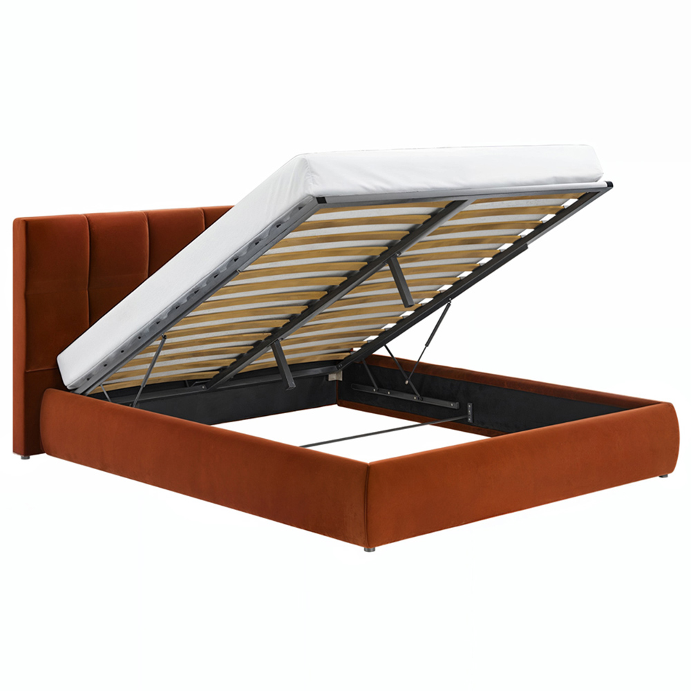 SOLACE+CO Mika King Size Burnt Orange Velvet Ottoman Bed Image 3