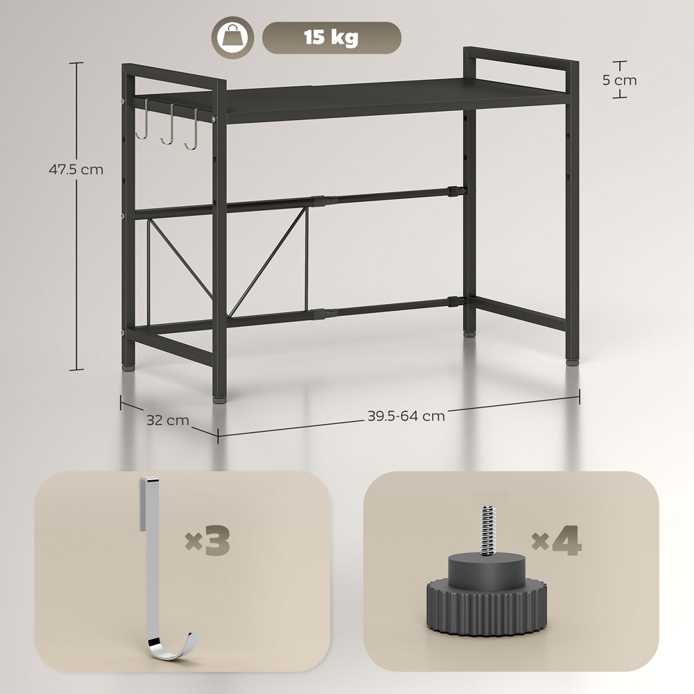 HOMCOM 2 Tier Black Expandable Microwave Oven Rack Image 9