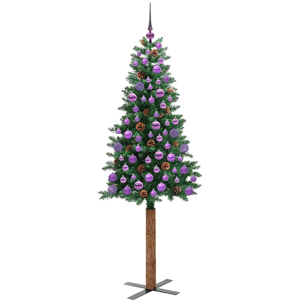 vidaXL Green Artificial Christmas Tree with Pinecones LEDs Lilac Decoration Ornaments 6ft Image 4
