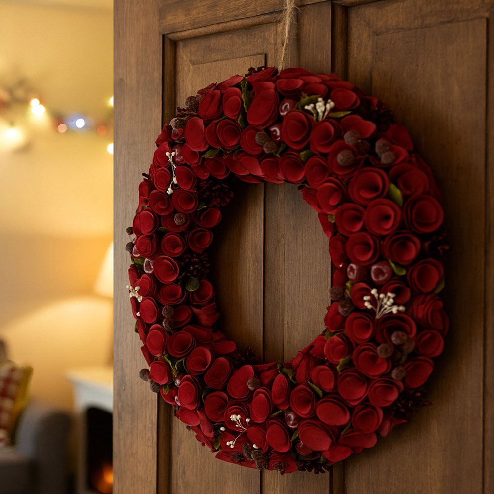 Neo Luxury XL Red Rose Christmas Door Wreath 50cm Image 5