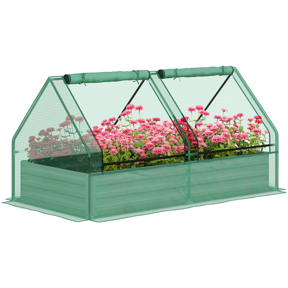 Outsunny Green and Dark Grey Raised Garden Bed Planter with Greenhouse Image 1