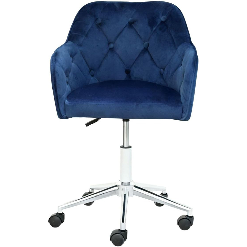 Alivio Blue Velvet Height Adjustable Swivel Tufted Office Chair with Wheels Image 2