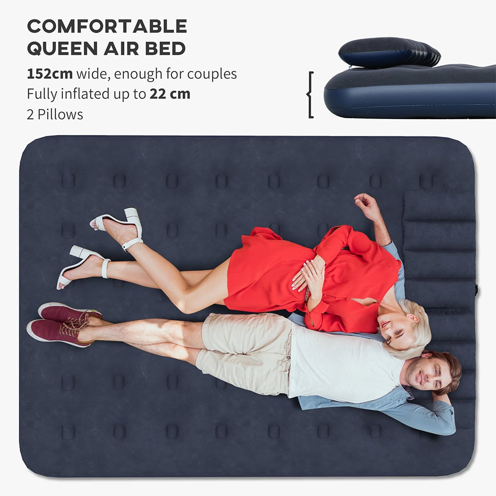 Outsunny Queen Size Blue Air Bed with Built in Hand Pump Image 4
