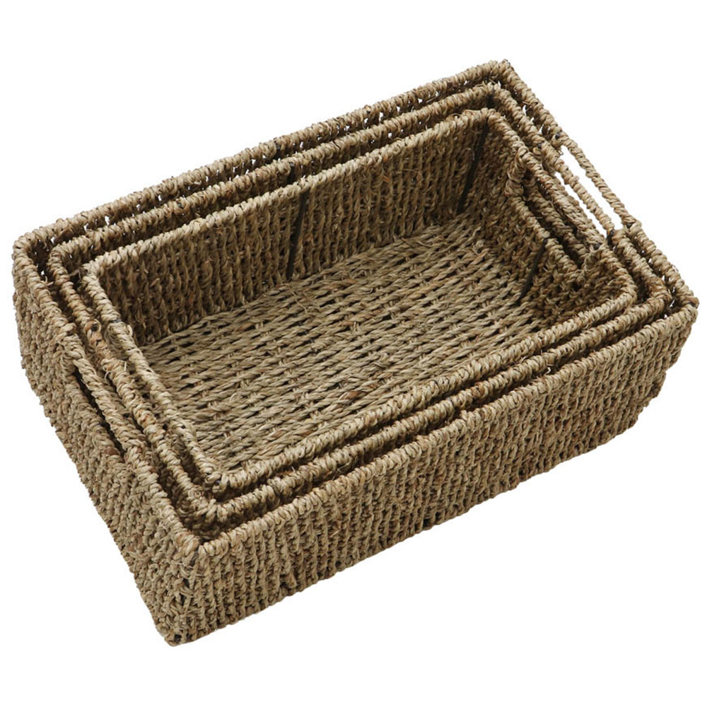 JVL Seagrass Rectangular Storage Baskets with Handles Set of 3 Image 4