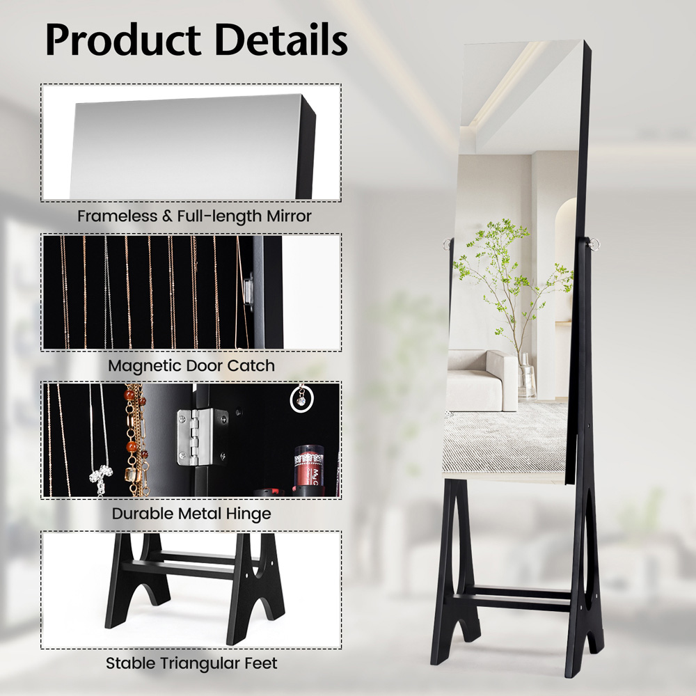 Costway Black Freestanding Mirror Jewellery Cabinet Image 4