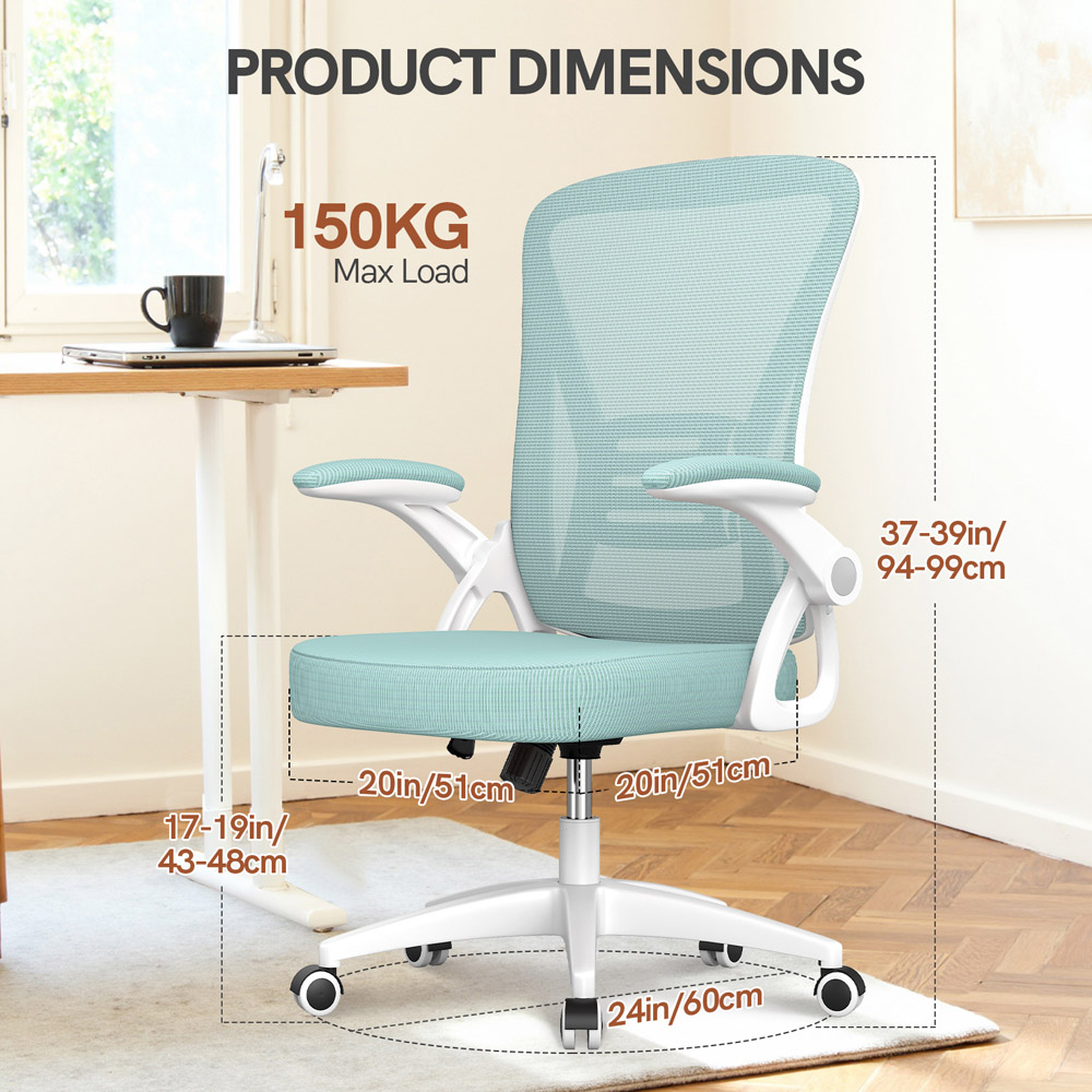 Rattrix Green Office Chair with Flip-Up Armrest and Lumbar Support Image 8