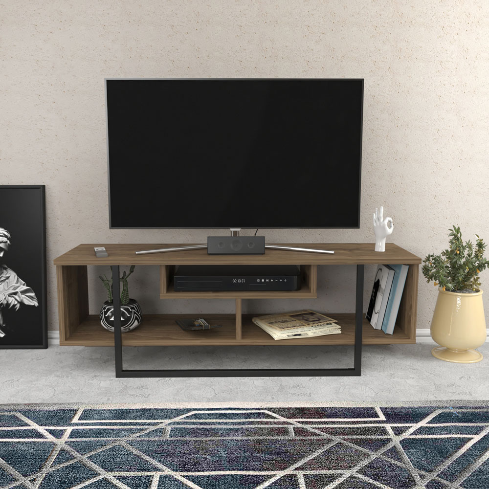 Decorotika Asal Walnut and Black Wide TV Unit Image 5
