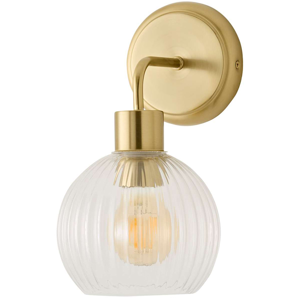 ValueLights Maddison Ribbed Glass Globe Gold Metal Wall Light with Bulb Image 1